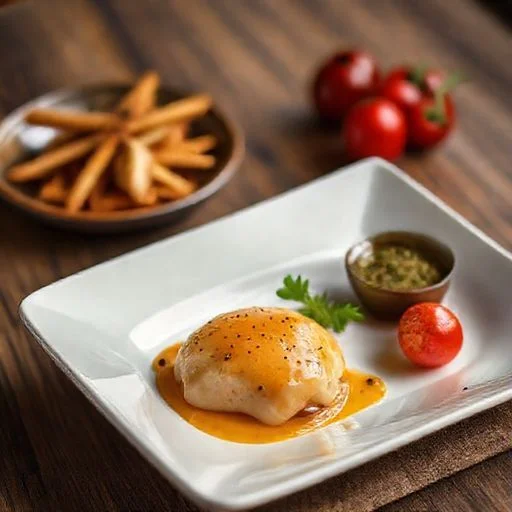 An elegantly plated dish from an exclusive tasting menu, showcasing intricate garnishes and vibrant colors.